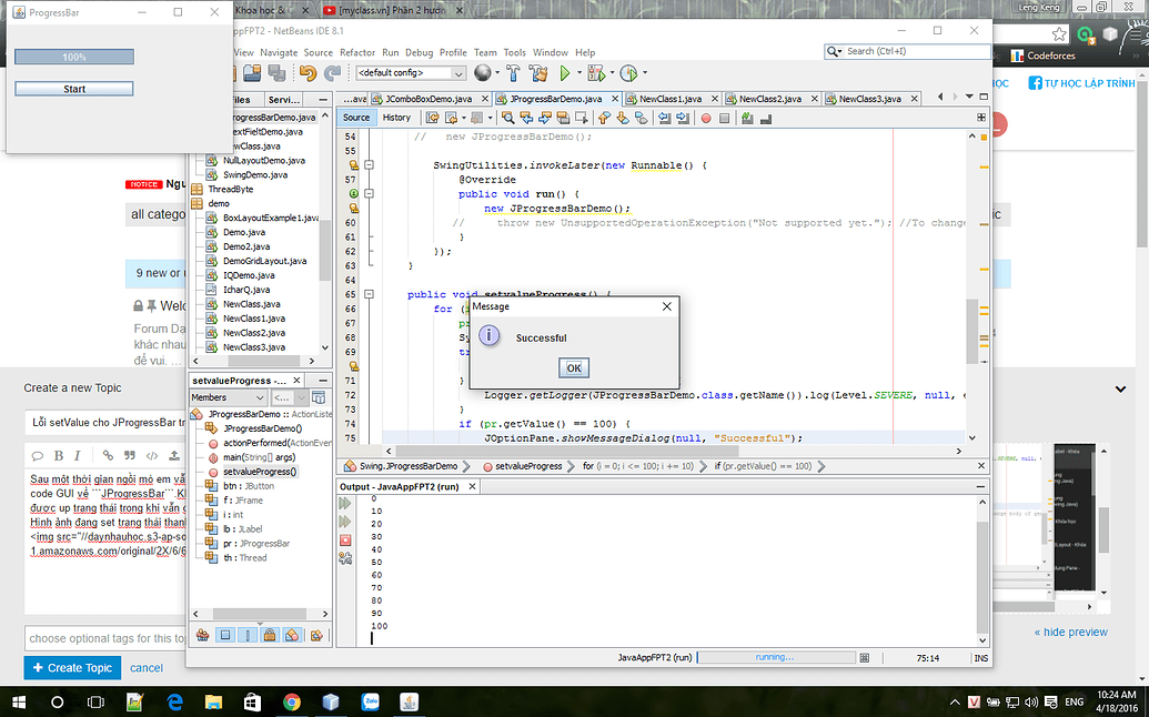 Lỗi setValue cho JProgressBar trong java Swing programming Dạy Nhau Học