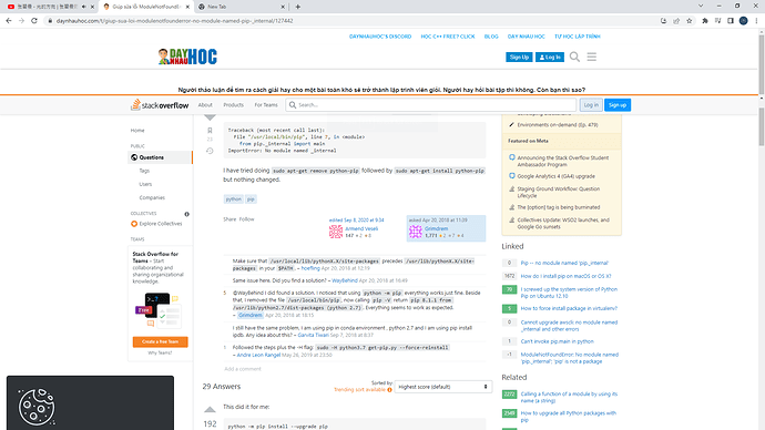 Giúp Sửa Lỗi Modulenotfounderror: No Module Named 'Pip._Internal' -  Programming - Dạy Nhau Học