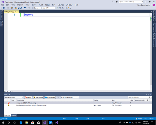 debug python in visual studio