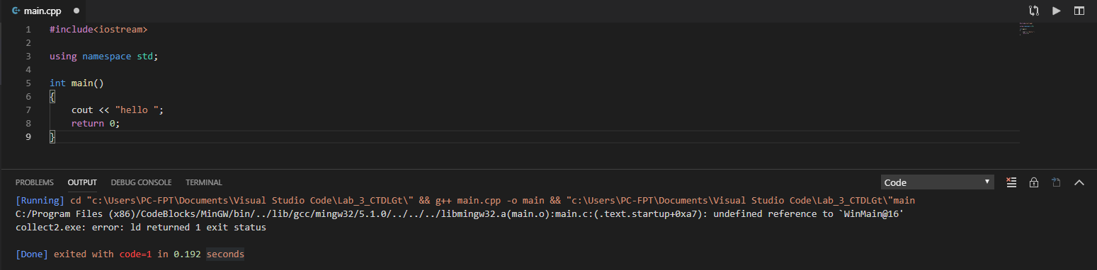 Code C++ trên VSCode bị lỗi: undefined reference to `WinMain@16' -  programming - Dạy Nhau Học